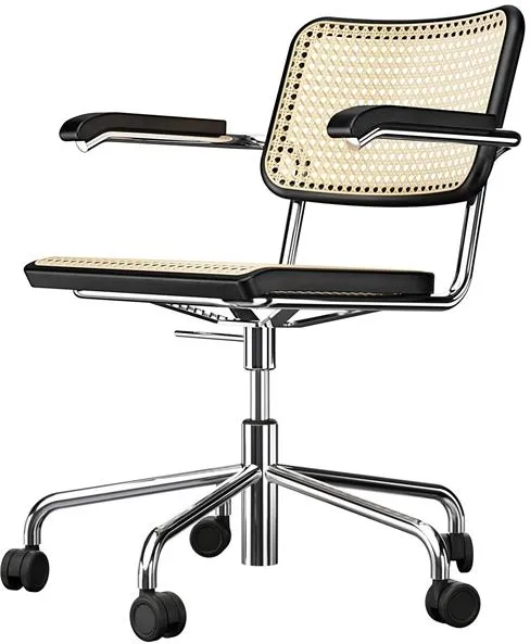 Thonet S 64 VDR Swivel Kontorstol med Armlæn Krom/Sort Bejdset Bøgetræ
